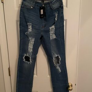 BRAND NEW W/TAGS. Size 15 Fashion Nova Distressed Blue Jeans